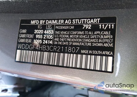 2012 Mercedes-Benz C 250 Sport from USA, damaged, VIN WDDGF4HB3CR211807